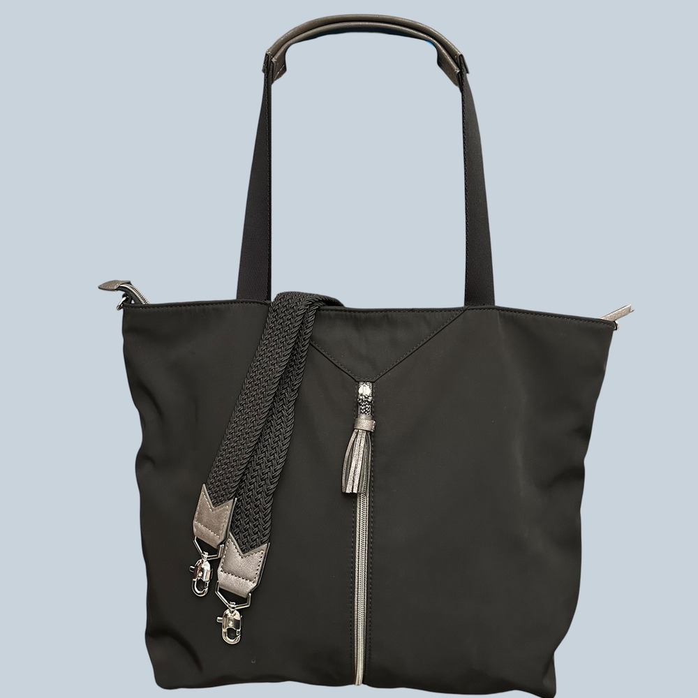 Stella & Dot "Work Hard Play Hard" Convertible Black Nylon Tote Shoulder Bag Zip